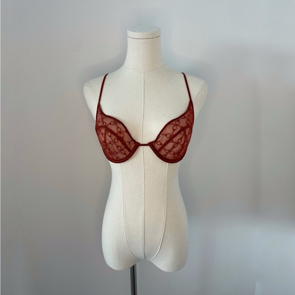 Kiki De Montparnasse Handcuff Demi Bralette Burgundy Women’s Size 34B